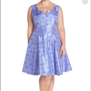 Notch Neck Eyelet Shantung Fit & Flare Dress
